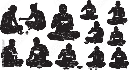 Silhouette of people sitting in various tea drinking positions