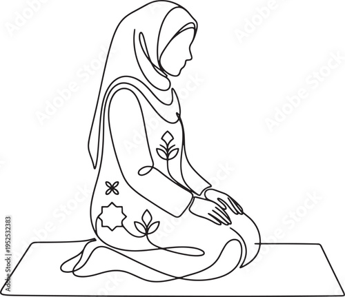 Muslim Woman Praying Salah Islamic Prayer Worship Vector Icon Set with Hijab Prayer Mat Ruku Prostration Positions Ramadan Eid Religious Illustration