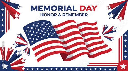Memorial Day honor and remember banner with American flag