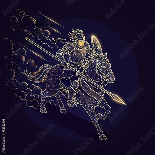 Knight on Horseback with Sword and Shield.