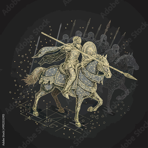 Medieval Knight Riding Horse with Spear.