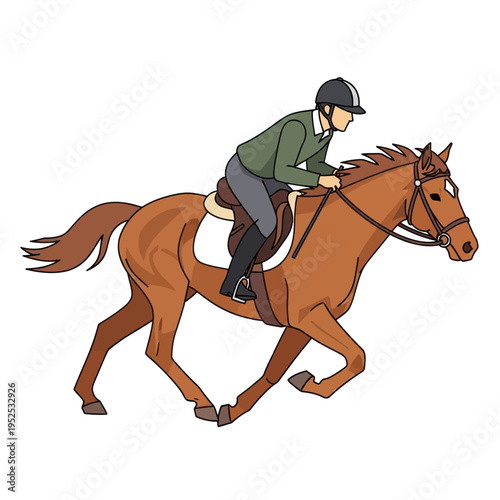 Rider on a Brown Horse in Action.