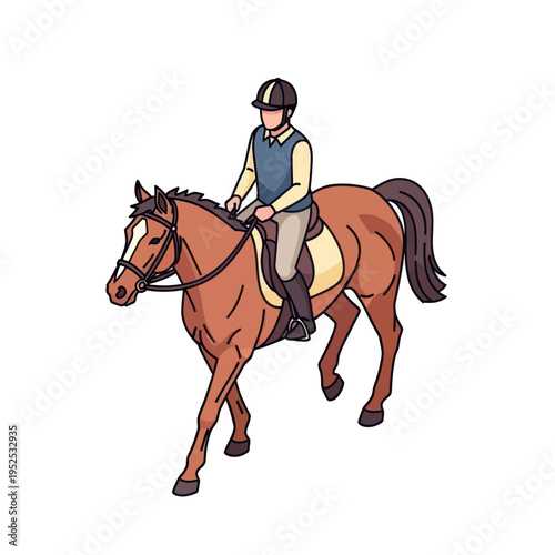 Woman Riding Brown Horse Illustration.
