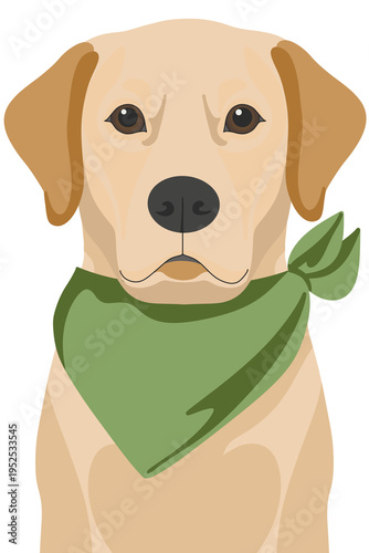Cute Labrador Dog Wearing Green Bandana Collar Cartoon Illustration