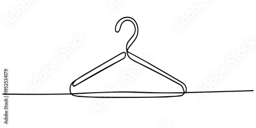 Clothes hangers continuous one line art drawing of minimalist style, Clothes hangers continuous one line drawing minimalist outline art on white background, Clothes Hanger Continuous Line Icon, hanger