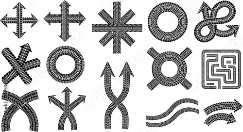 Hand Drawn Arrow and Symbol Set with Cross Marks, Directions, Abstract Shapes and Doodle Style Graphic Elements Collection