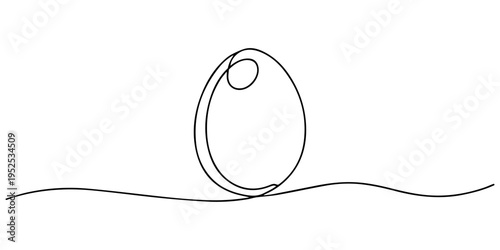 egg continuous one line drawing, Egg line art. Continuous one line drawing of a single egg shape. Minimal black and white graphic. Simple outline illustration isolated on white background.