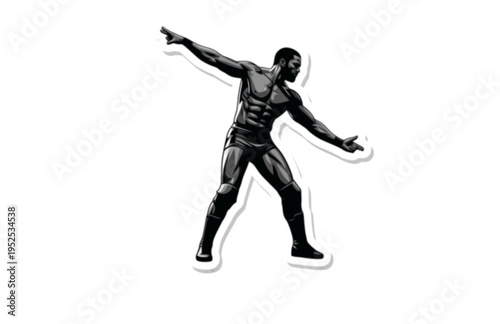 Athletic Wrestler Yeet Arm Swing Gesture Silhouette, Modern Pro Wrestling Movement Vector Sticker, High Energy Sports Action Illustration