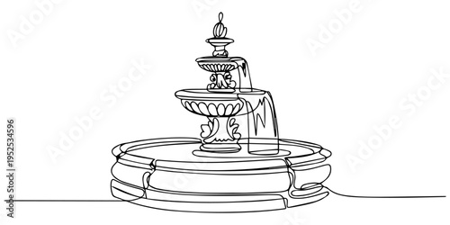 Continuous one line drawing of a water fountain, Fountain one line continuous. Line art fountain. Fountain Water one line art drawing, Fountain one line continuous. Line art fountain. Hand drawn