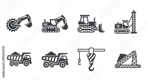 Heavy Machinery Icons for Construction Industry.