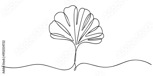 continuous one line illustration of ginkgo autumn fall tree leaf in minimal design, Ginkgo biloba Continuous one line drawing. Abstract botany minimalist poster, Ginkgo flower continuous single line