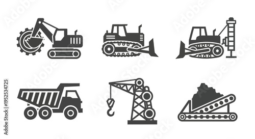 Heavy Machinery Icons for Construction Industry.