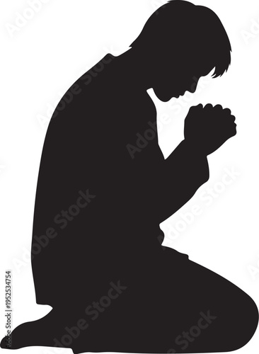 Man Kneeling in Prayer with Hands Clasped Together Silhouette