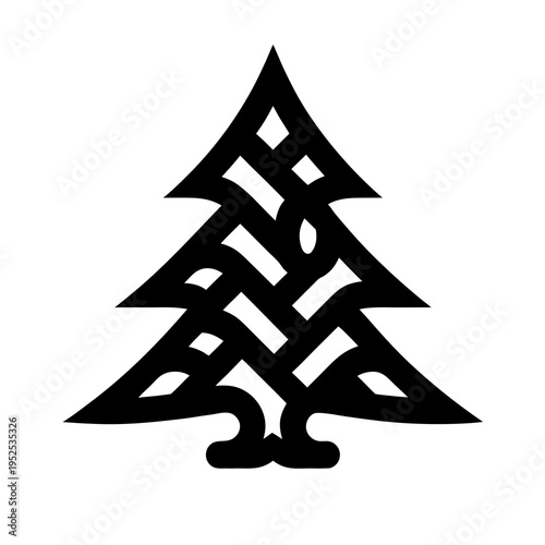 Celtic Knot Pine Tree Icon — Interlaced Branches in Black Silhouette for Heritage & Spiritual Design
