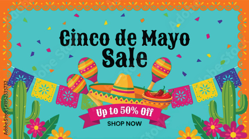 Cinco de Mayo Sale banner with pinata and sombrero