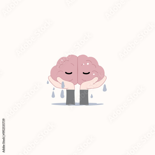 Careful Hands Squeezing a Translucent Gel Brain Illustration