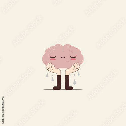 Careful Hands Squeezing a Translucent Gel Brain Illustration