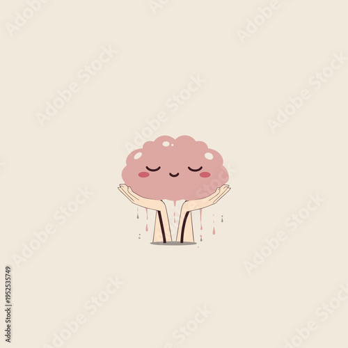 Careful Hands Squeezing a Translucent Gel Brain Illustration