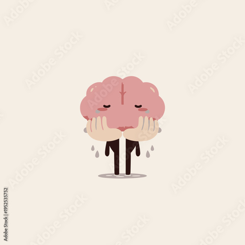 Careful Hands Squeezing a Translucent Gel Brain Illustration