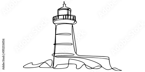 lighthouse continuous one line drawing, lighthouse continuous one line drawing, abstract lighthouse. Self drawing one continuous line draw, logo, Lighthouse on the coast. Concept Tower Architecture