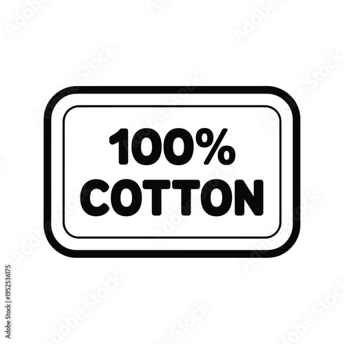 A black and white graphic label displaying one hundred percent cotton text