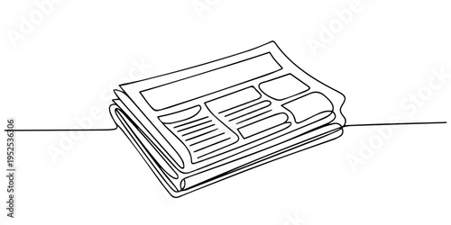 newspaper continuous one line drawing, Continuous one line drawing Stack of news newspapers. Single line drawing illustration of News newspapers. Breaking news concept vector art. Doodle line