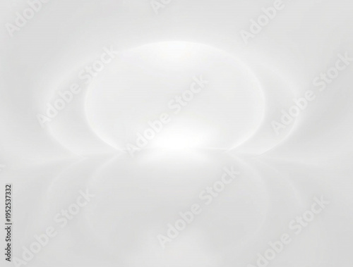 White abstract background with soft glowing circular light gradients and smooth reflective floor surface