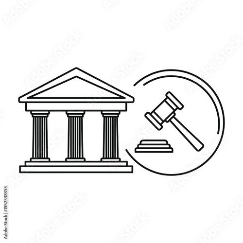 Courthouse and gavel symbolizing justice and legal system