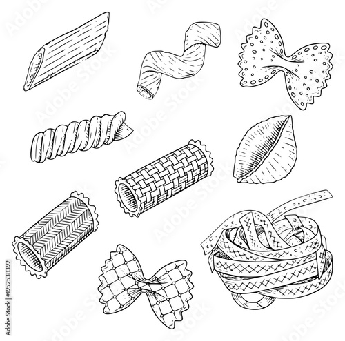 Pasta types assortment illustration
