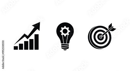 Growth ideas and achieving goals represented in black silhouette