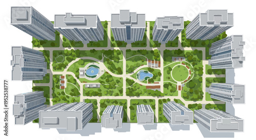 Aerial View of Modern Residential Complex with Green Courtyard and Parks