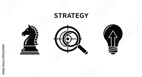 Horse target and lightbulb icons representing business strategy silhouette