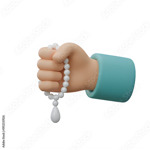 3D Hand Holding Prayer Beads isolated on transparent background