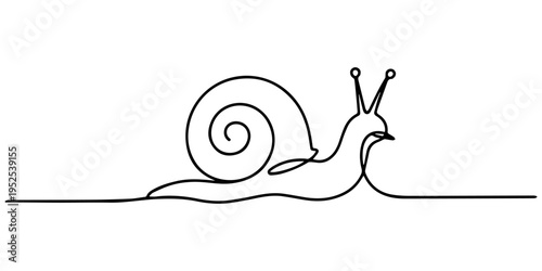 snail continuous one line drawing, A minimalist continuous line drawing of a snail with a spiral shell, crawling on a flat surface Vector, illustration, Minimalist Snail Continuous Line Art