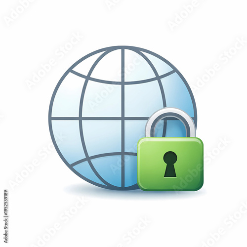 3D Earth Globe with Secure Padlock, Global Cyber Security and Internet Data Protection Icon Illustration