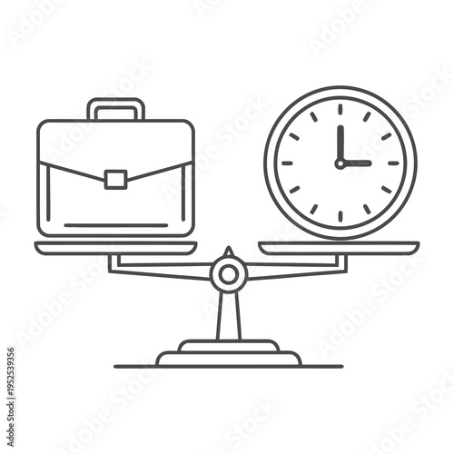 Balancing scale with briefcase and clock symbolizing work life balance