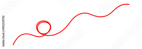 Red yarn thread forming a wavy squiggly line in a clean minimal style. Soft wool texture adds a playful abstract doodle look