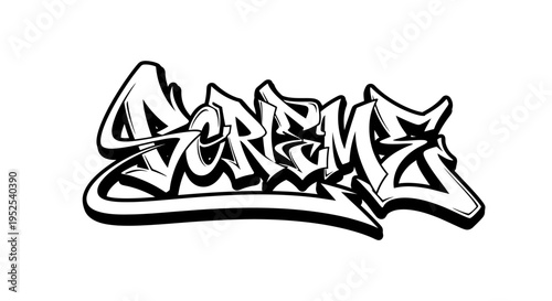 Graffiti Art Word "SUPREME" in Black and White Style