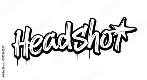 Headshot graffiti logo with star, urban art, cool lettering, spray paint drip effect
