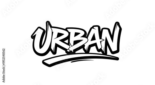 Urban graffiti style word art, bold lettering, black and white design