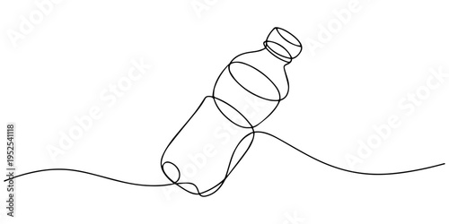 water bottle continuous line drawing, Continuous one line drawing of water drink bottle. Sports water bottle single line vector illustration Continuous line drawing of a plastic water bottle filled