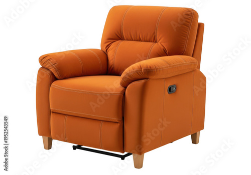 Modern orange leather recliner armchair isolated on transparent background