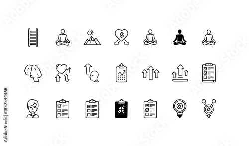 Self Development Icons Set – Outline and Glyph Personal Growth Symbols