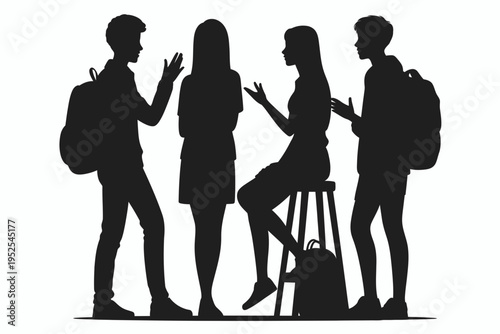 Business People Silhouette Group – Professional Team Meeting Vector Illustration