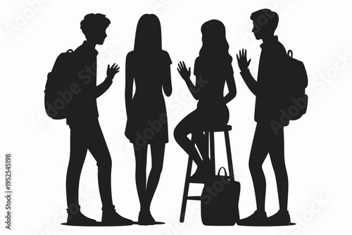 Business People Silhouette Group – Professional Team Meeting Vector Illustration