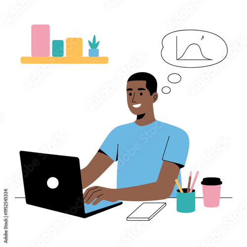 Man Working on Laptop Illustration – Creative Workspace Productivity Vector Design
