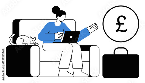 Online Payment and Finance Concept – Woman Using Laptop Banking Vector Illustration