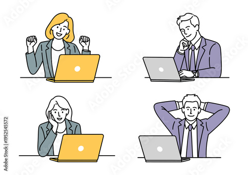 Remote Work People Set – Laptop Freelancers Working from Home Vector Illustration