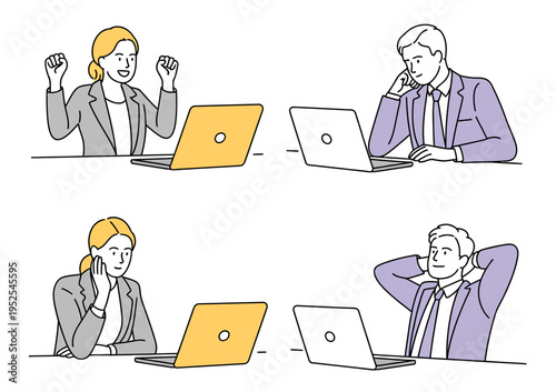 Remote Work People Set – Laptop Freelancers Working from Home Vector Illustration