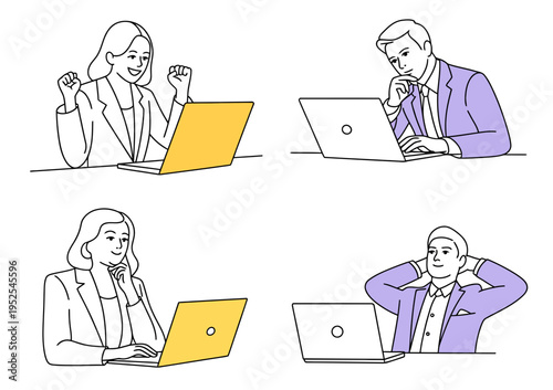 Remote Work People Set – Laptop Freelancers Working from Home Vector Illustration